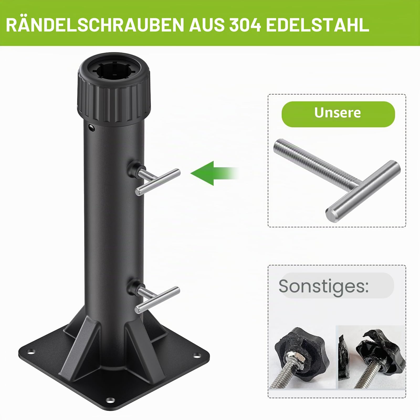 Robuster Sockel für Terrassenschirmständer, Außendeckhalterung für Stangen bis zu 2 Zoll, vollständig verschweißt, 4 Feste Hülsen, winddichtes Design für Terrasse, Balkon, Poolrand, Garten