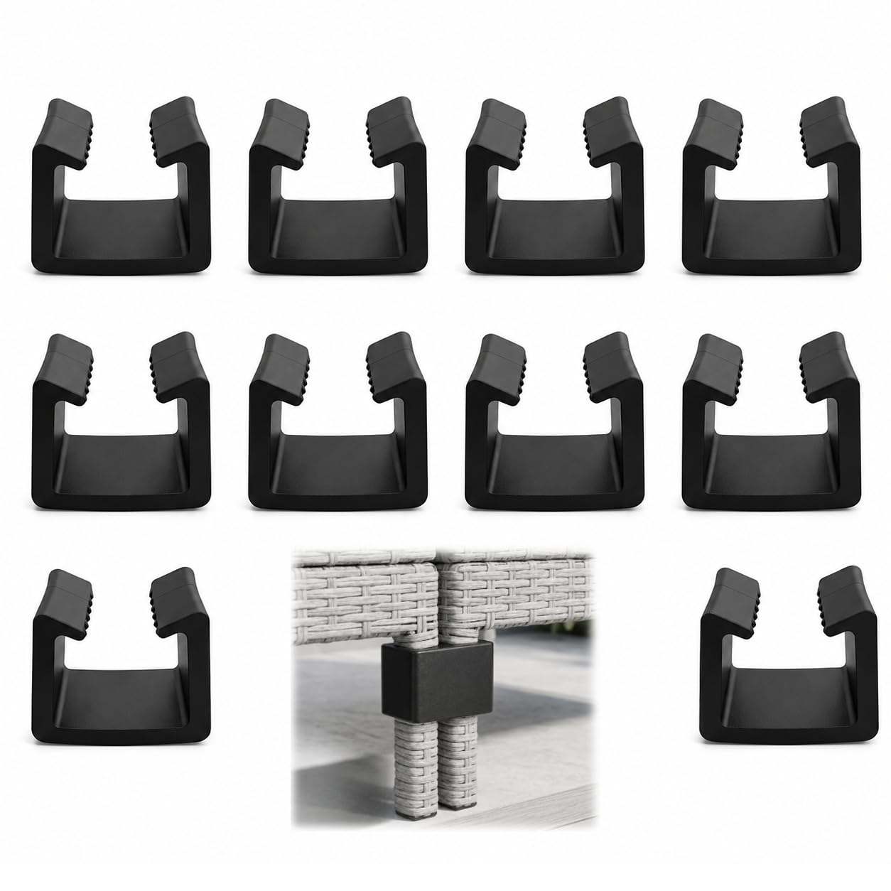 10 Pcs Rattan Garden Furniture Alignment Clips, 4.4 cm/1.7 in Black Wicker Chair Fasteners for Sectional Sofa Connectors, Patio Couch Sets, Outdoor Chairs Home Balcony Seating Chairs Garden furniture