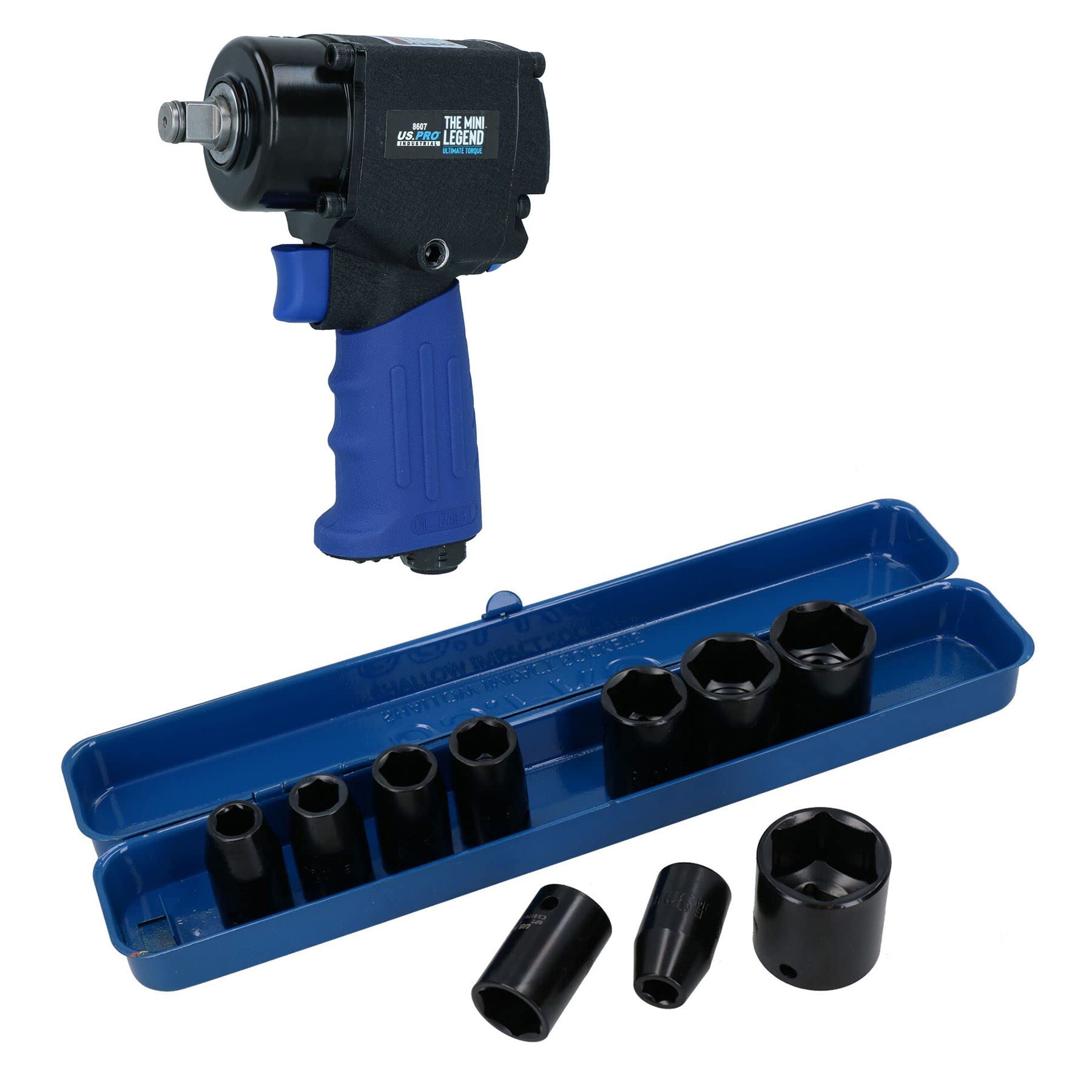 Ab Tools Multicolour 1/2” Drive Mini Air Impact Wrench Gun 680Nm + Shallow Impact Sockets 9 – 27Mm