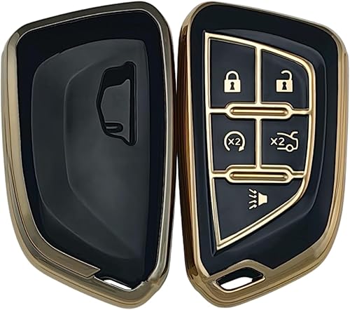 Miniatura 10 de Funda de goma de silicona para llavero compatible con Cadillac ATS CT5 CT6 XT4 XT5 XTS (5 botones) (negroblanco)