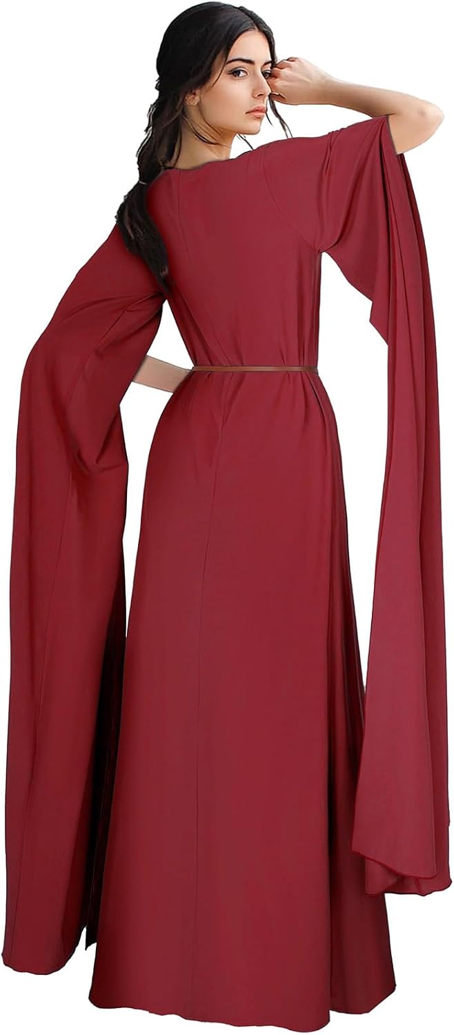 Women's Medieval Costume Renaissance Dress Long Sleeve Maxi Dress with Belt - Image 3