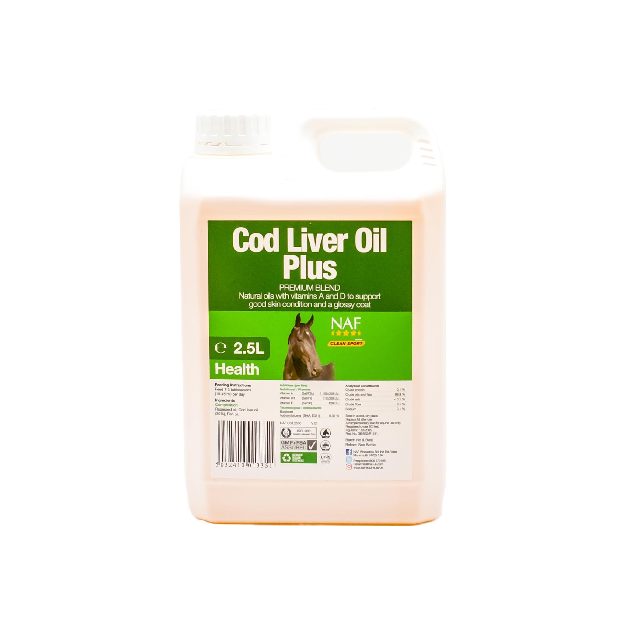 NAF Cod Liver Oil 2.5L – Natural Source of Omega 3 for Horses – Supports Coat Condition, Joint Health & Overall Vitality – Traditional Oil Supplement