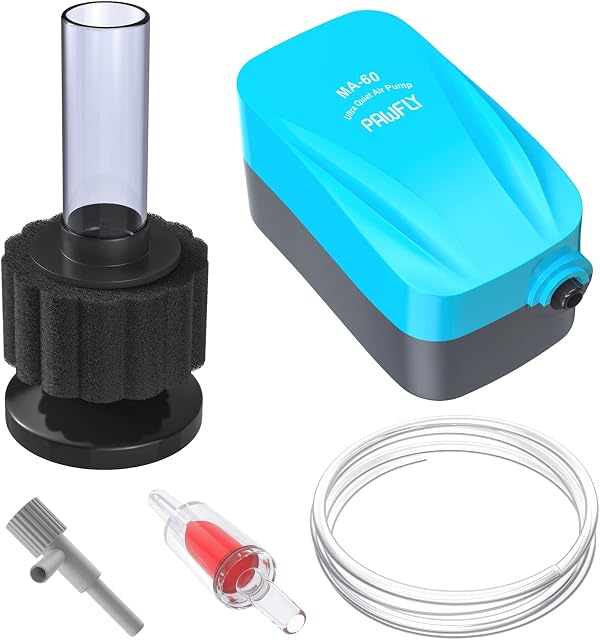 Uncilife Aquarium Quiet Betta Fry Shrimp Foam Filter Kit with 40 GPH Air Pump Air Control Valve Airline Tubing and Check Valve Accessories for 1-10 Gallons Small Fish Tank