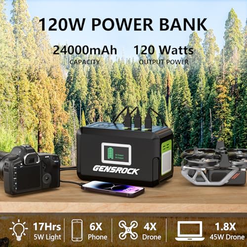 GENSROCK Portable Power Bank, 24,000mAh Portable Laptop Charger with 150W Peak AC Outlet, 8-Port Compatible with iPhone Series, MacBook, Dell, Samsung for Outdoor Camping Home Office Emergency. - Image 3