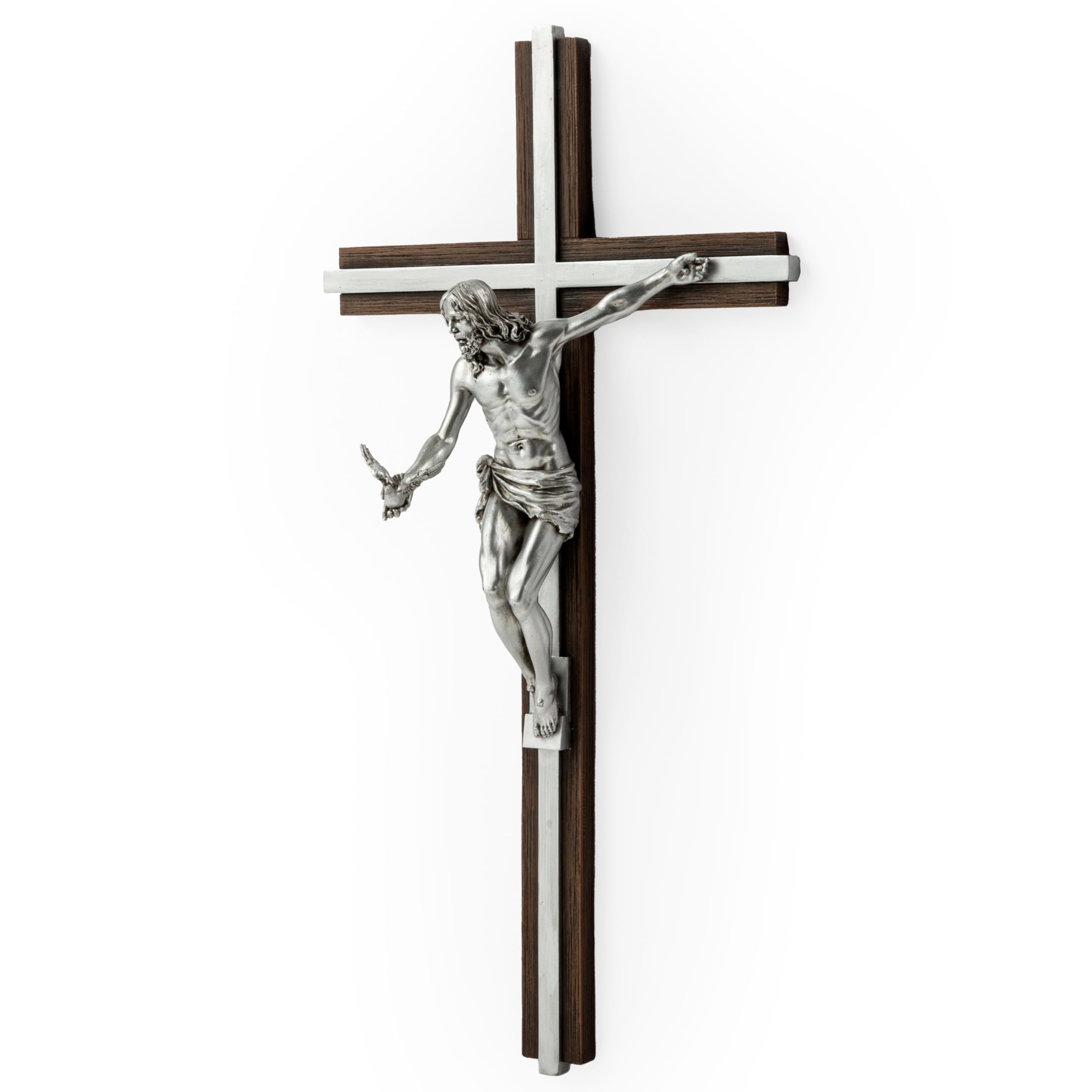 BC Catholic Gift of the Spirit Crucifix Wall Cross, Jesus Christ Holy Spirit Crucifix Easter Inspirational Home Décor,Devout Gift, 14.3"H, Silver