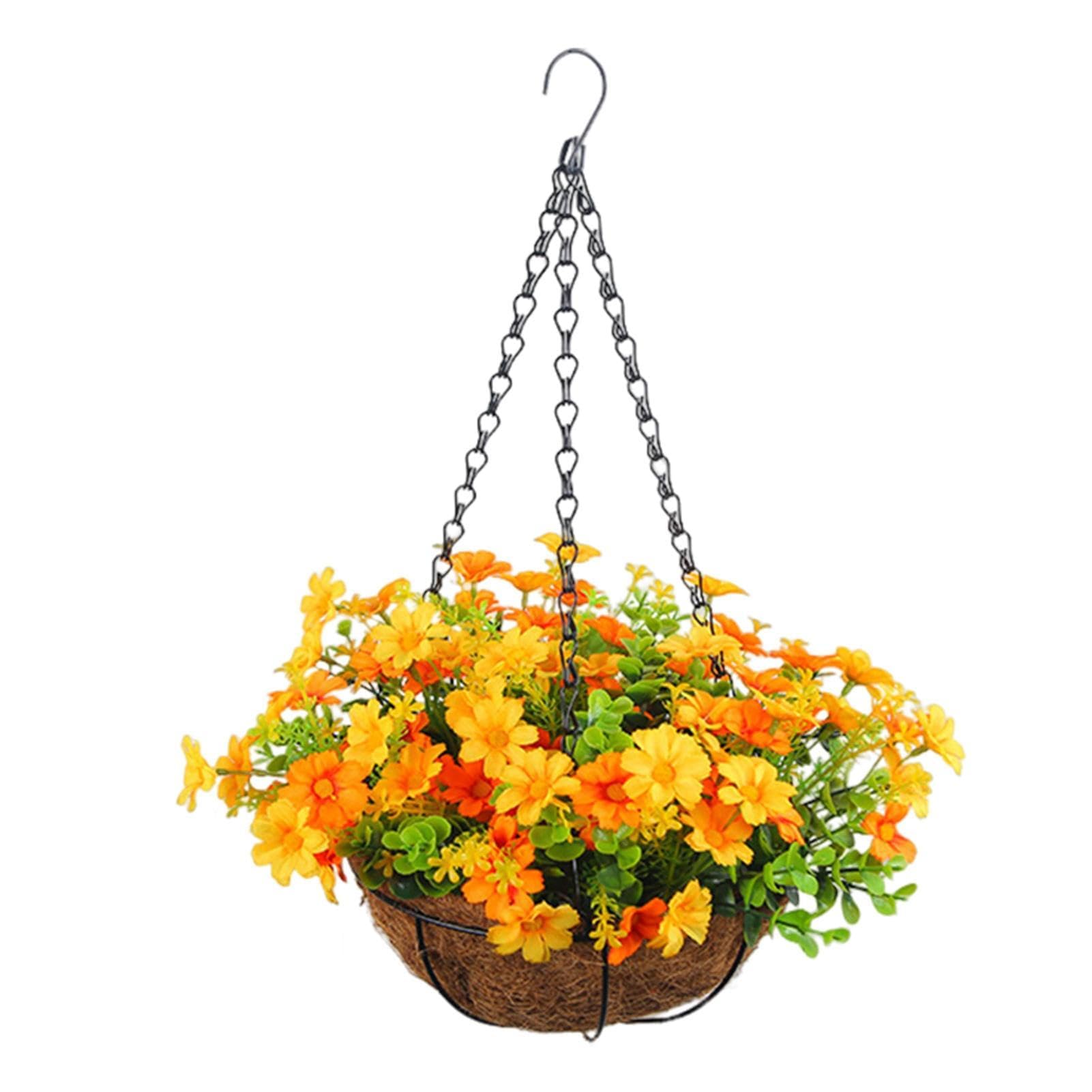 xitoio Artificial Hanging Baskets Outdoor, Hanging Basket with Artificial Flowers, Indoors Outdoors Silk Flowers Chain Hanging Basket Flowerpot, for Patio, Home, Garden (E)