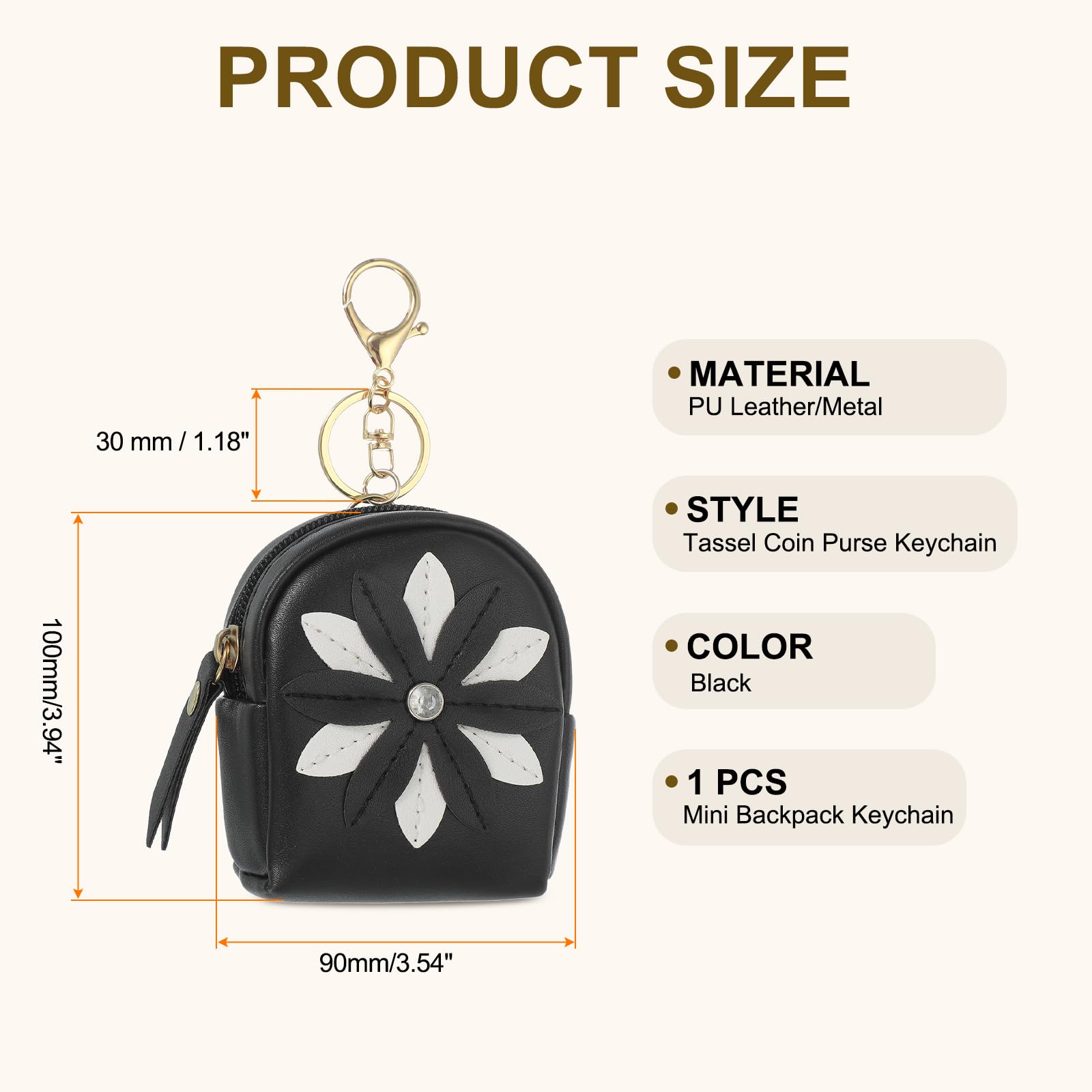 PATIKIL Mini Porte-Clés Sac À Dos pour Women, Créatif Mignon Pendentif Fleur Strass Sac PU Cuir Porte-Clés pour Makeup Clé Carte Organisateur Poche À Fermeture Éclair, Black
