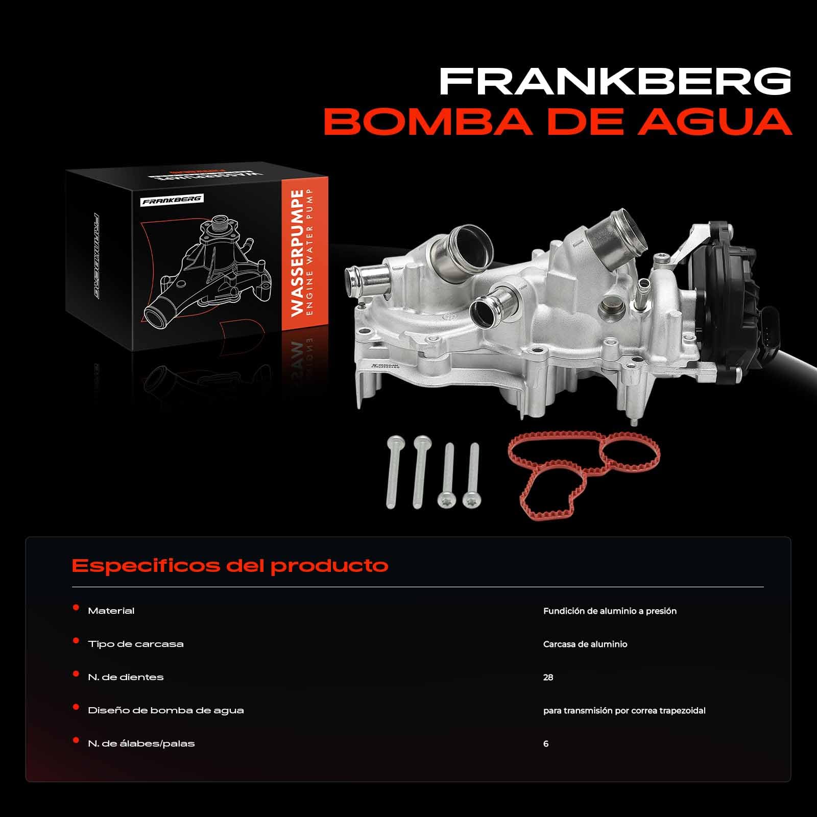 Frankberg Bomba de agua bomba de refrigerante con junta gasolina | 05E121111AB; Compatible con: T.o.u.r.a.n 5T1, Limusina A3 8VM 8VS, A3 8V1 8VK, Cruce en T C11 D31, Q3 Sportback F3N