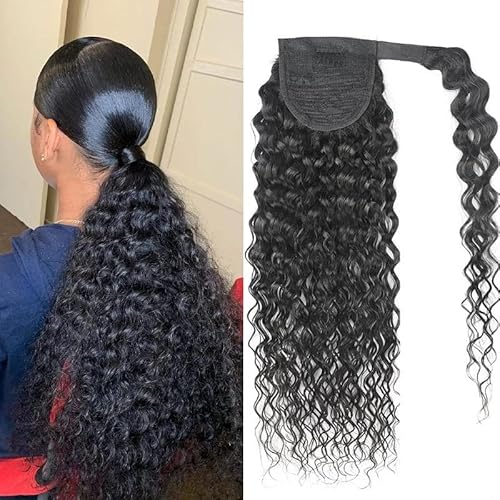 Clip in Ponytail Extension Kinky Curly Human Hair Wrap Around