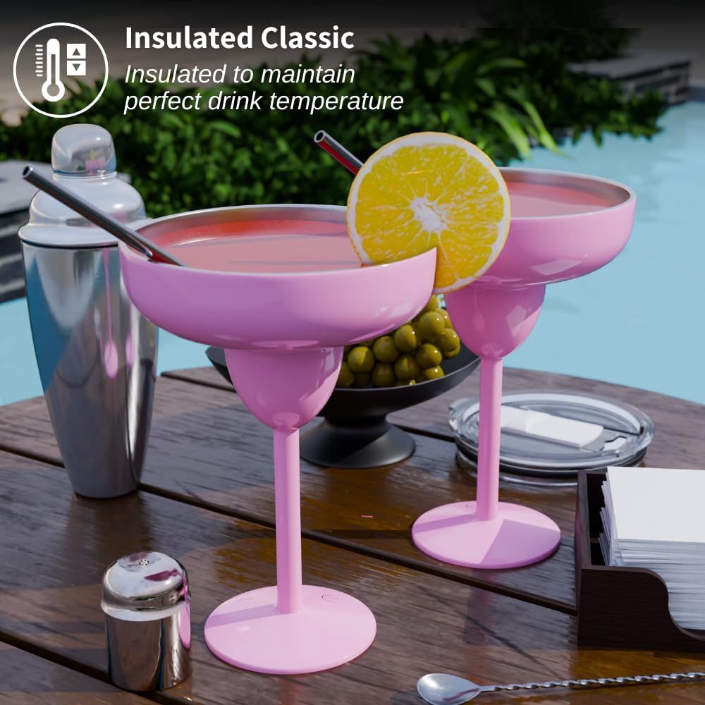Valentine Vacuum Sealed Margarita Glass with Lid Break-Resistant Stainless Steel Margarita Tumbler for Cocktails Perfect for for Mother's Day Gifting (Pink, Pack of 2) - Image 4