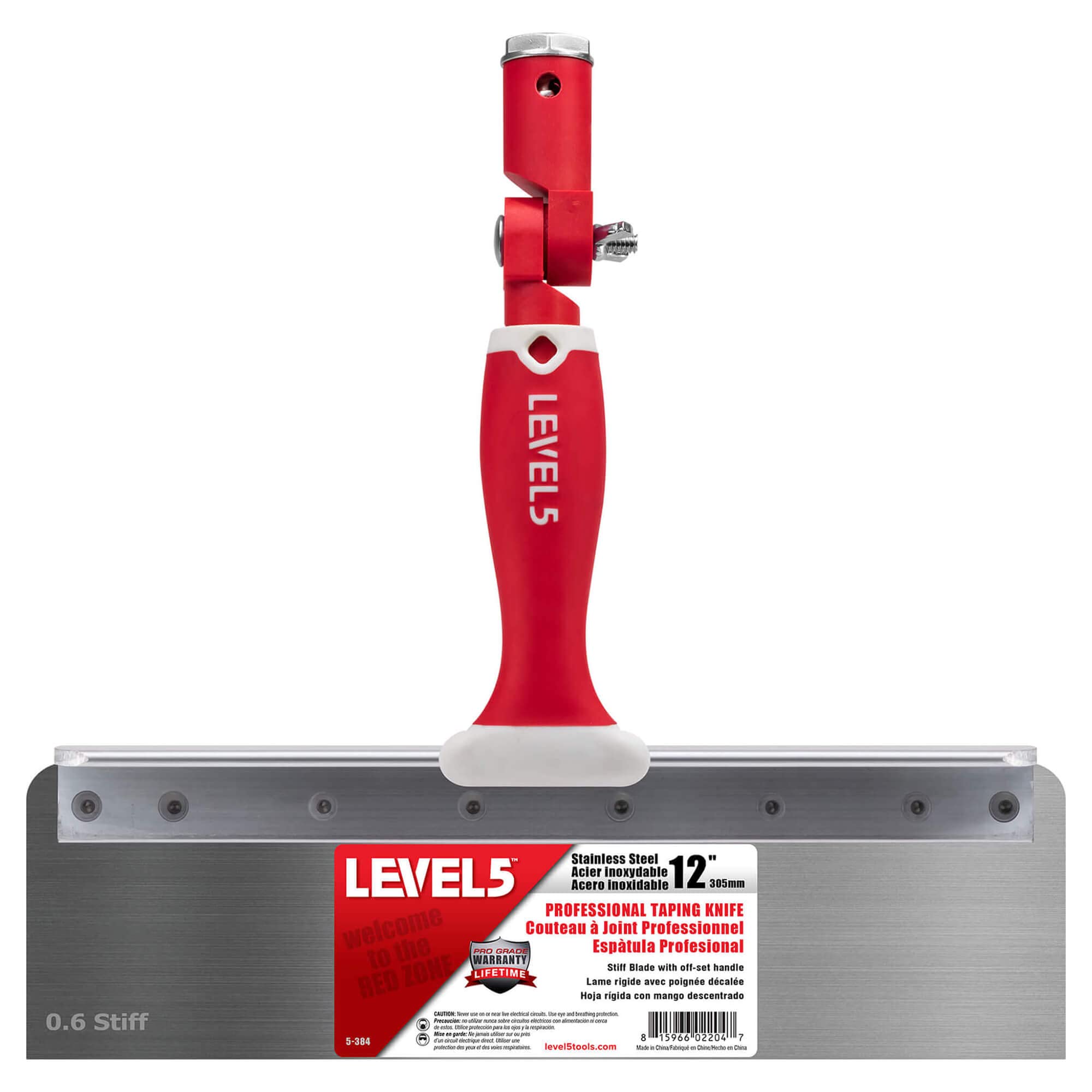 LEVEL5 12" Offset Knife, 0.6mm STIFF Stainless Steel Blade | Soft-Grip Handle | 5-384