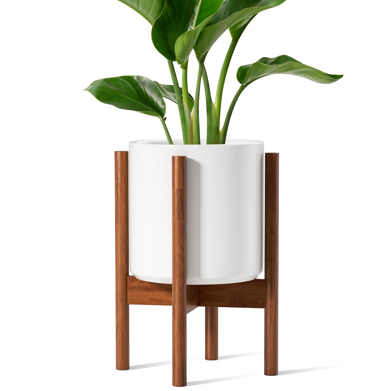 LE TAUCI 12 Inch Planter with Acacia Wood Stand