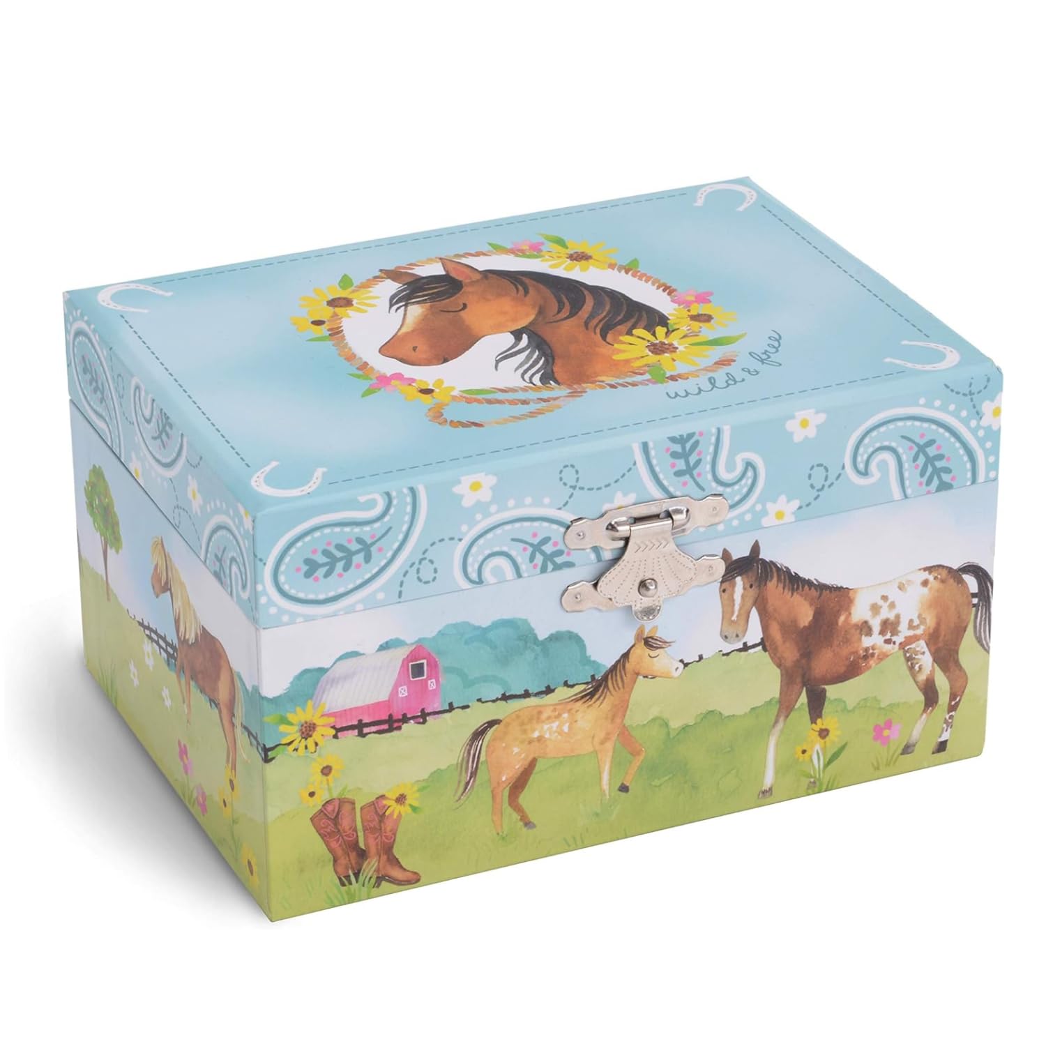 Jewelry Box for Girls by Jewelkeeper - Barn Design Musical Jewelry Box with Spinning Horse Doll - Pony Stuff for Girls, Horse Gift for Kids, Equestrian Keepsake for Ages 2 Up - Home on The Range Tune