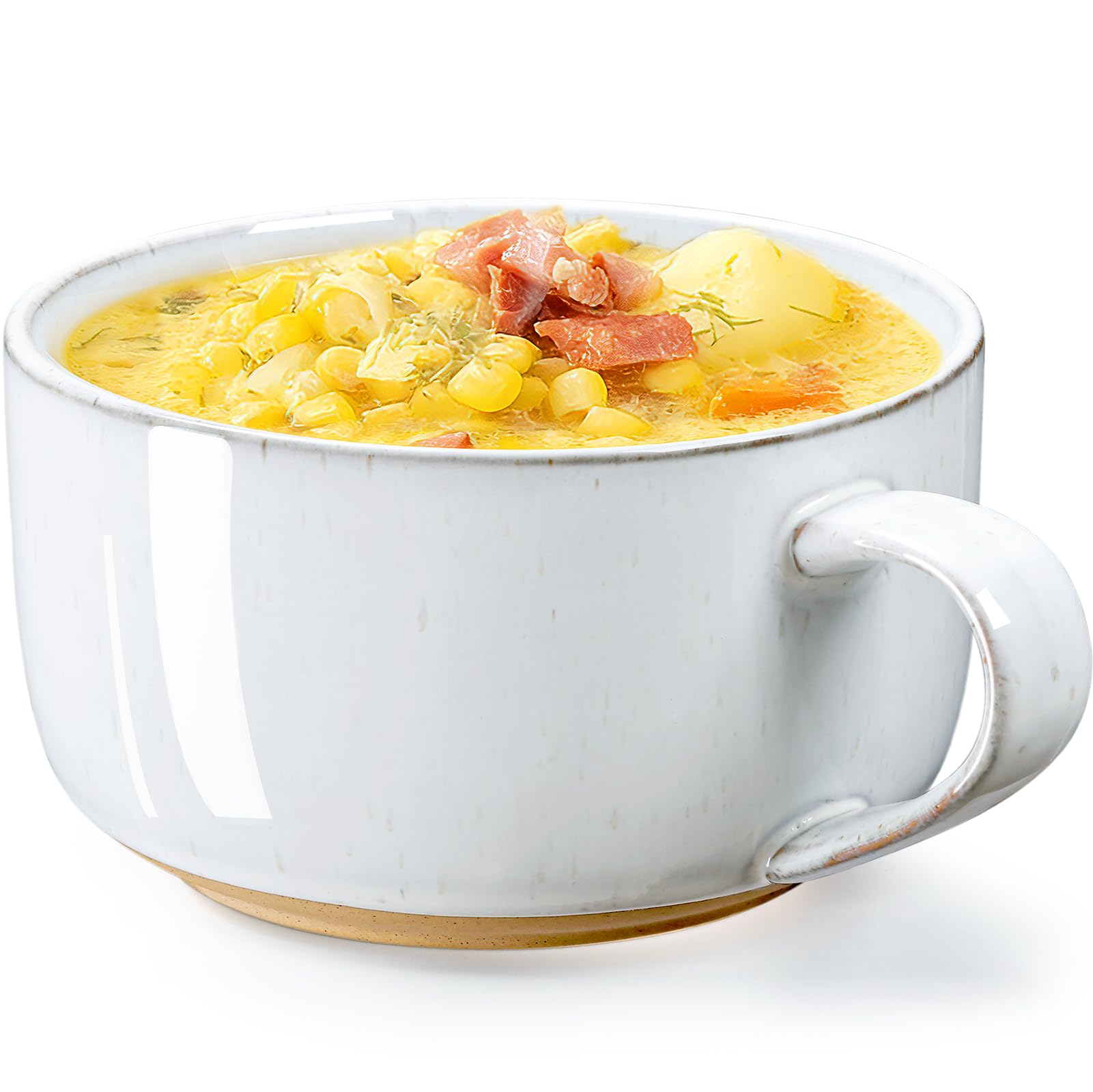 NUTRIUPS Large Ceramic Soup Bowls with Handles, 1000ml Microwave Soup Mug, Heavy Soup Cup & Container with Handles, for Cereal, Ramen, Noodle, Oatmeal (Farmhouse White)