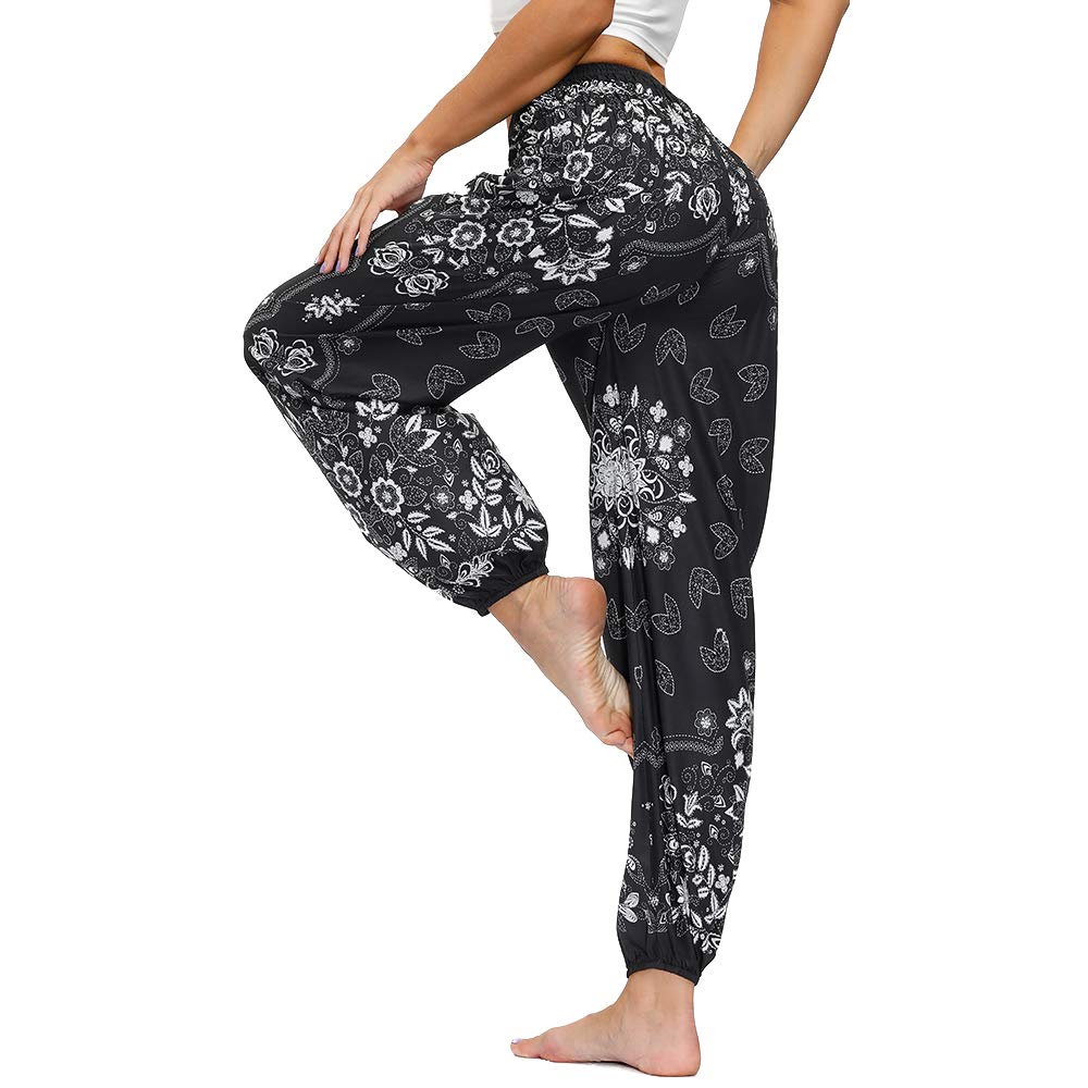Nuofengkudu Pantaloni Harem Estivi Thai Aladin Stile Boho Vintage Stampa Vita Alta con Tasconi Yoga Pants Beach