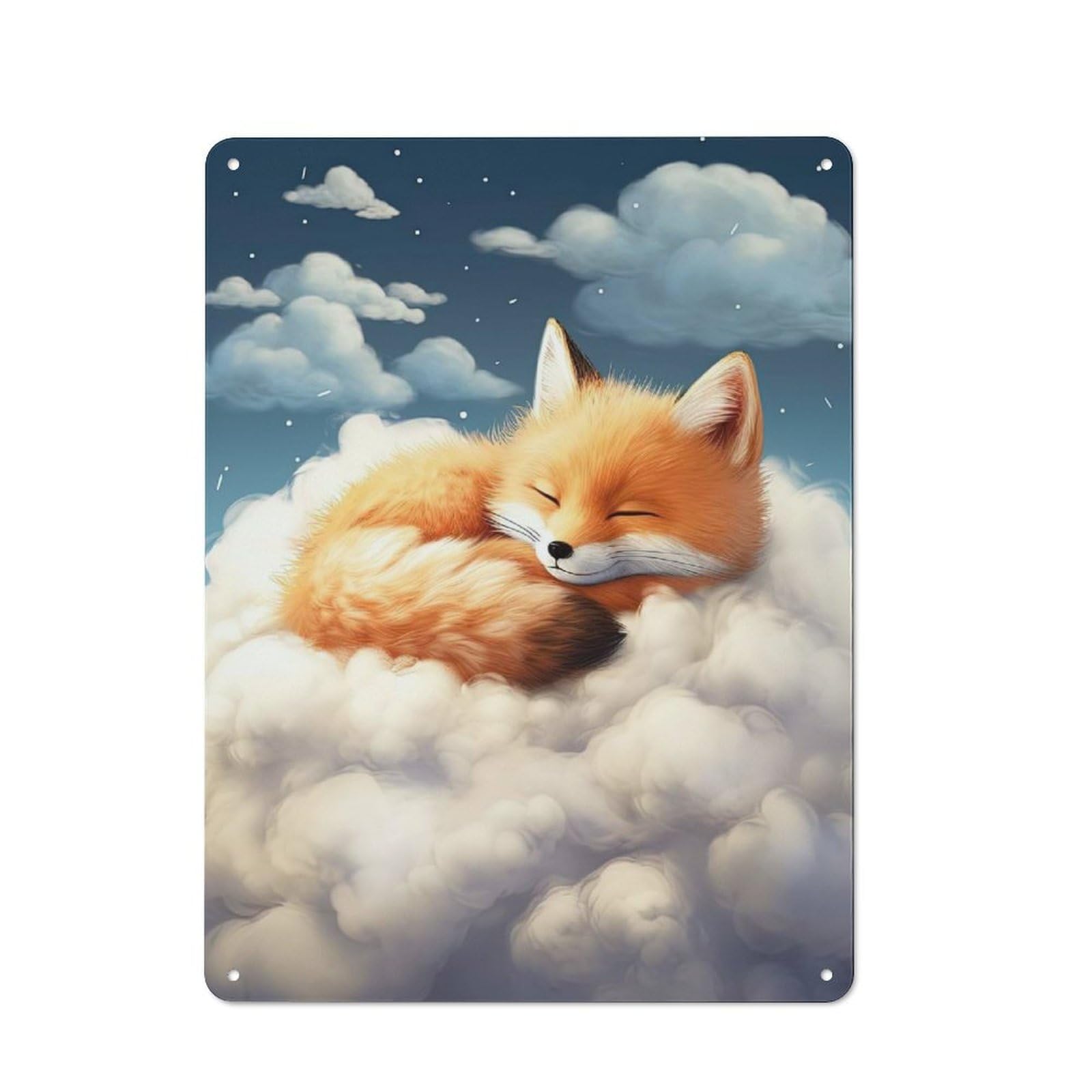 Junmoney Sleeping Red Fox Rustic Metal Plaque 40X30cm For Guest Room Or Hallway, A Decorative Metal Sign For Guest Rooms And Hallways