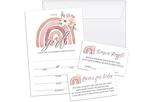 Floral Boho Rainbow Baby Shower Invitations Cards and Supplies Kits - 100 Pack