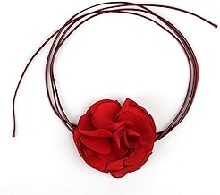 SAVITA Girocollo Fiore Boho, Collana Regolabile Rosa in Tessuto per Donne Ragazze Sposa Matrimonio Festa Compleanno (Rosso)