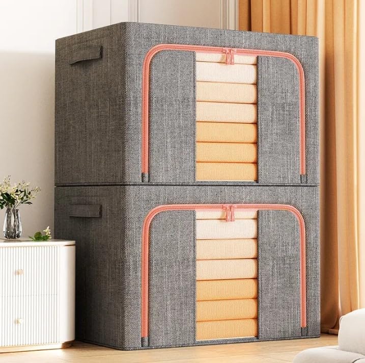 Zenlyf Foldable Underbed Storage Box with Clear Window, sleek and modern container for clothes, Blankets, Saree and Other stationery (Grey, Pack of 2)-image-2