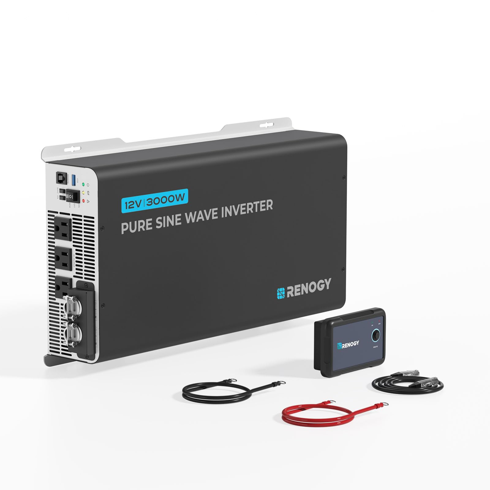 RenogyInverter PUH 3000W, 12V to 110V Pure Sine Wave Power Inverter, Built-in Transfer Switch and Bluetooth, DC to AC Solar Converter for RV, Truck, Camping, Home, Emergency, Off-Grid Living