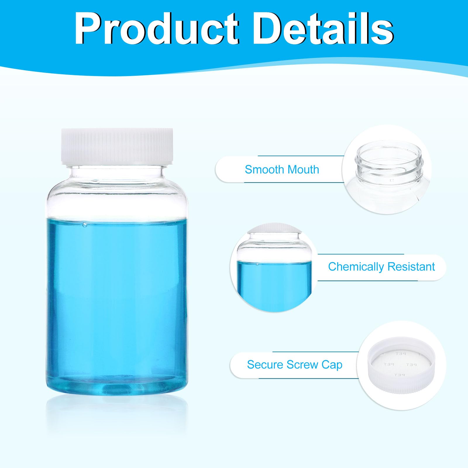PATIKIL 20pz 200ml Bottiglie per Reagenti, Bottiglie Tonde a Bocca Larga con Tappo Vite per Conservazione Acqua Laboratorio Reagenti Liquidi Campioni Solidi, Trasparenti