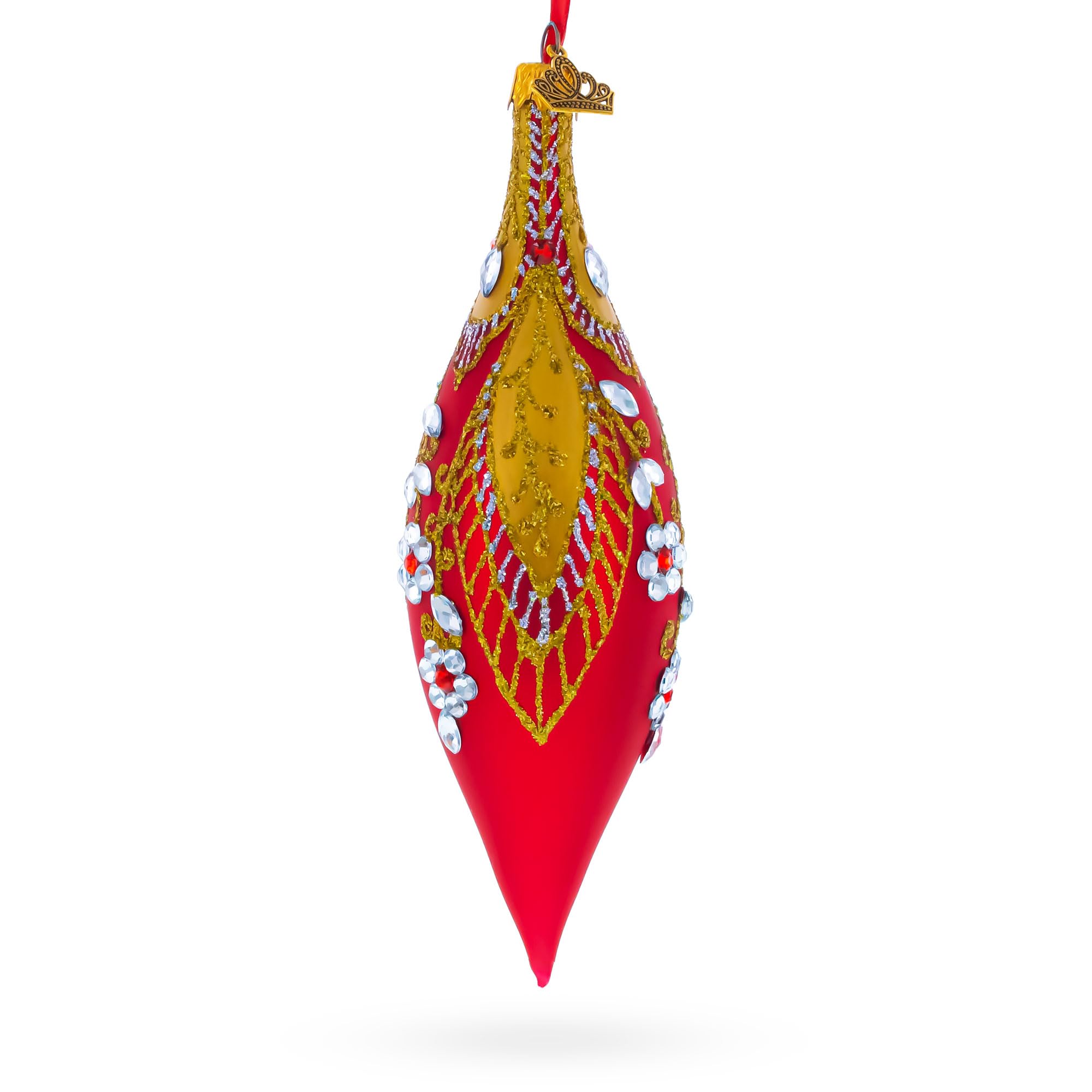 Ornement de Noël en verre à offrir cadeau de fête élégant bijoux rouge et or
