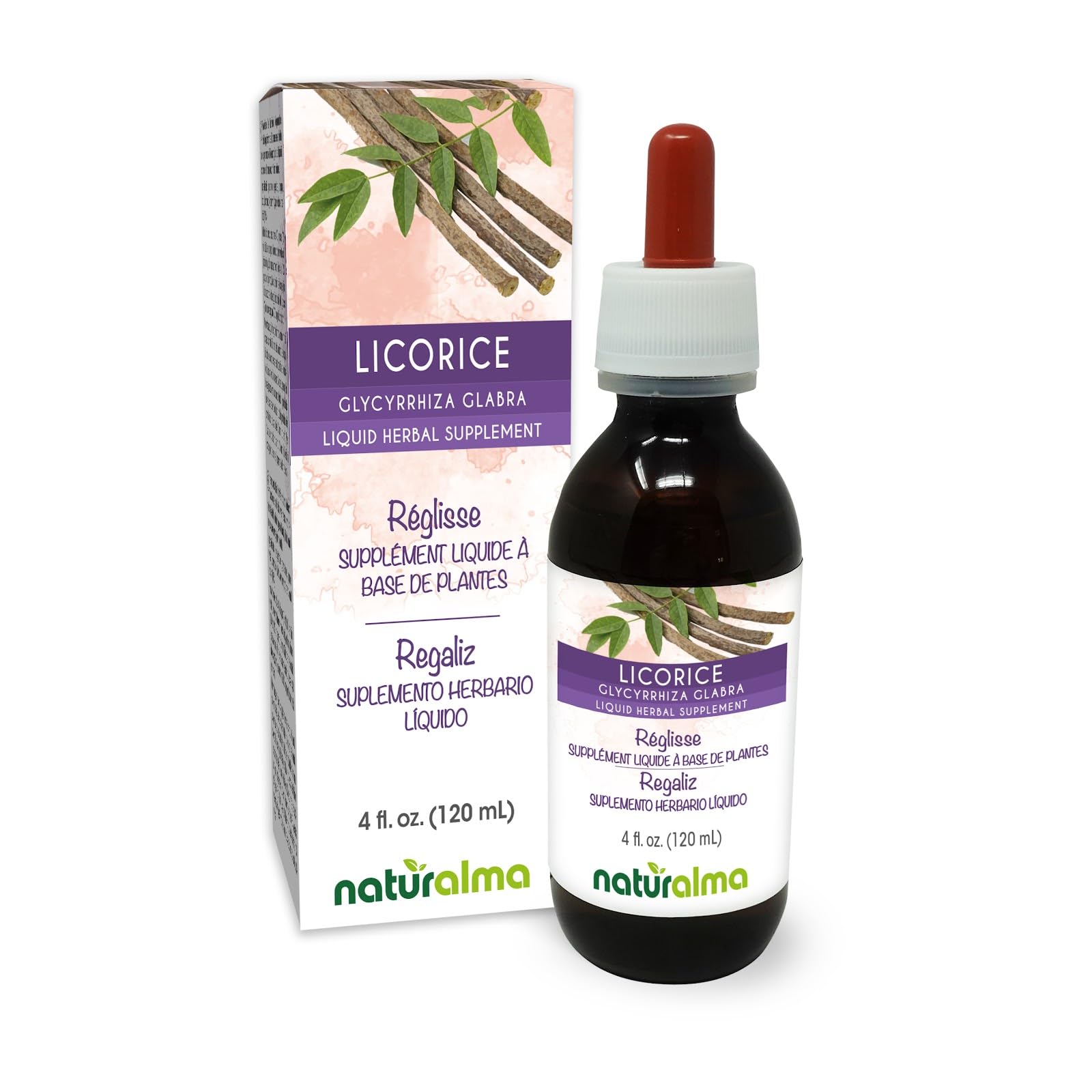 Naturalma Licorice or Liquorice (Glycyrrhiza glabra) Root Alcohol-Free Tincture - 4 fl oz Liquid Extract in Drops - Herbal Supplement - Vegan 4 Fl Oz (Pack of 1)