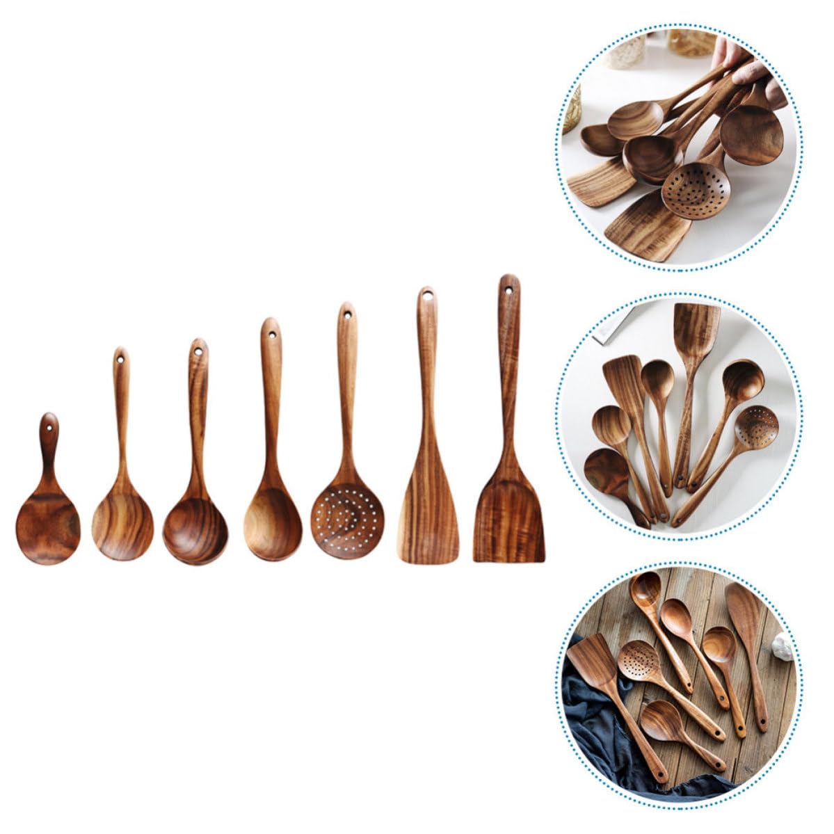 Set di Utensili da Cucina Design Minimalista ed in Legno di Acacia, Cucchiaio e Spatola Pratici per Mescolare e Servire per Domestico