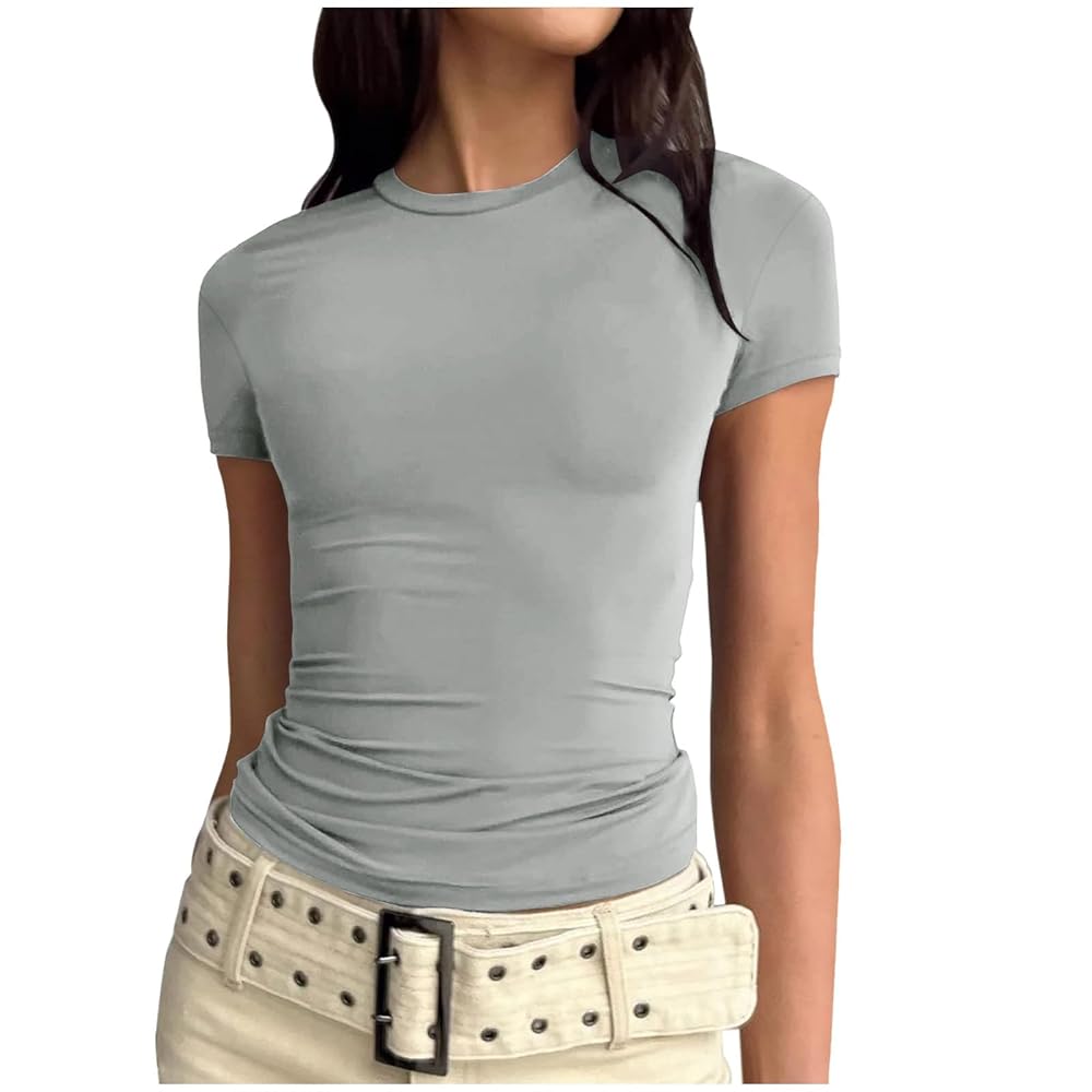 Tシャツ・カットソー ^ ^ Women's Draped Jersey Crop Short Sleeve T-Shi Women's Short Sleeve Crop T-Shirt