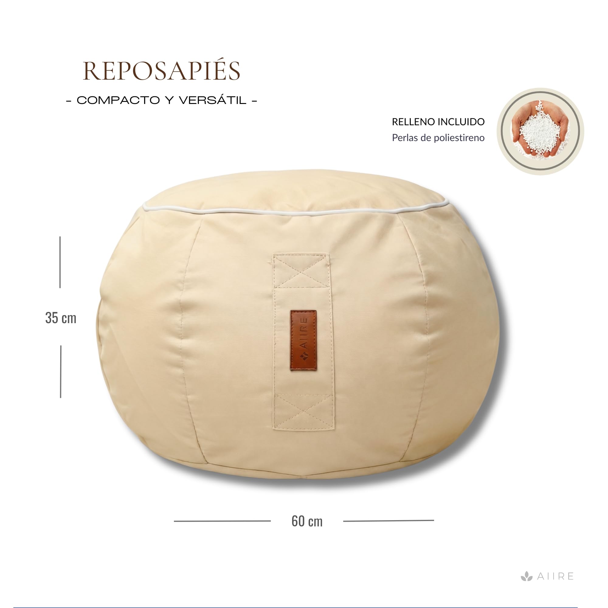 Aiire Puff Exterior Jardín en Olefina - Reposapies Puf con Relleno Incluido XXL de Diseño para Jardín,Terraza o Piscina - Reposa Pies Bean Bag Moderno - Taburete Sofa Beige [45x30]