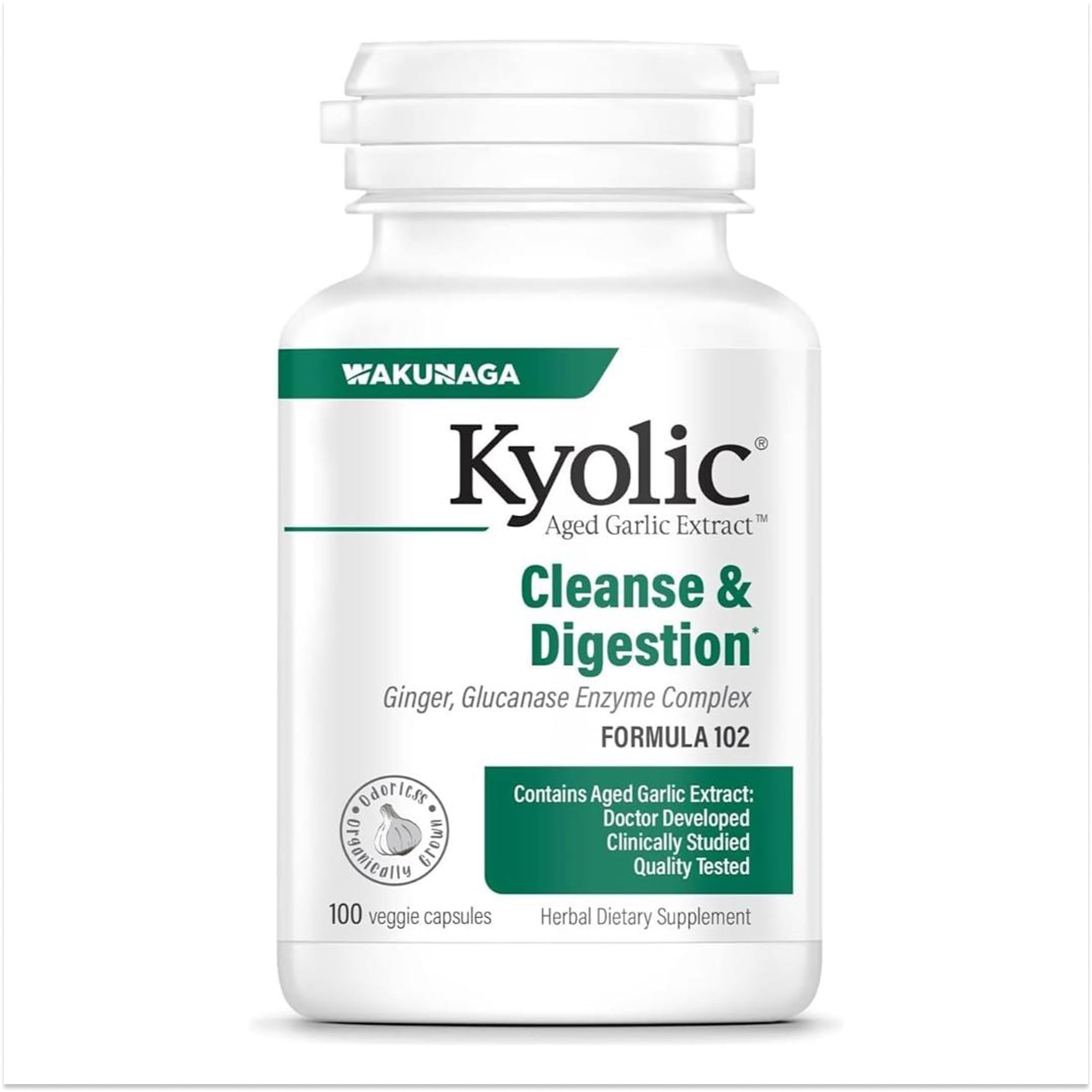 Wakunaga - Kyolic, Aged Garlic Extract, Candida Cleanse & Digestion, Formula 102, 100 Vegetarian Caps-picture-30