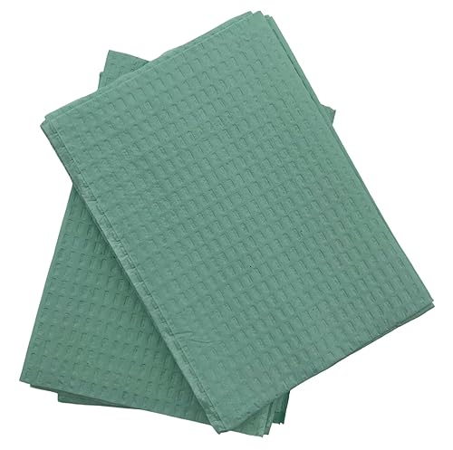 Baberos desechables para pacientes dentales, 3 capas, paquete de 50 baberos de toalla de papel de 13 x 18 pulgadas con parte trasera de polietileno,