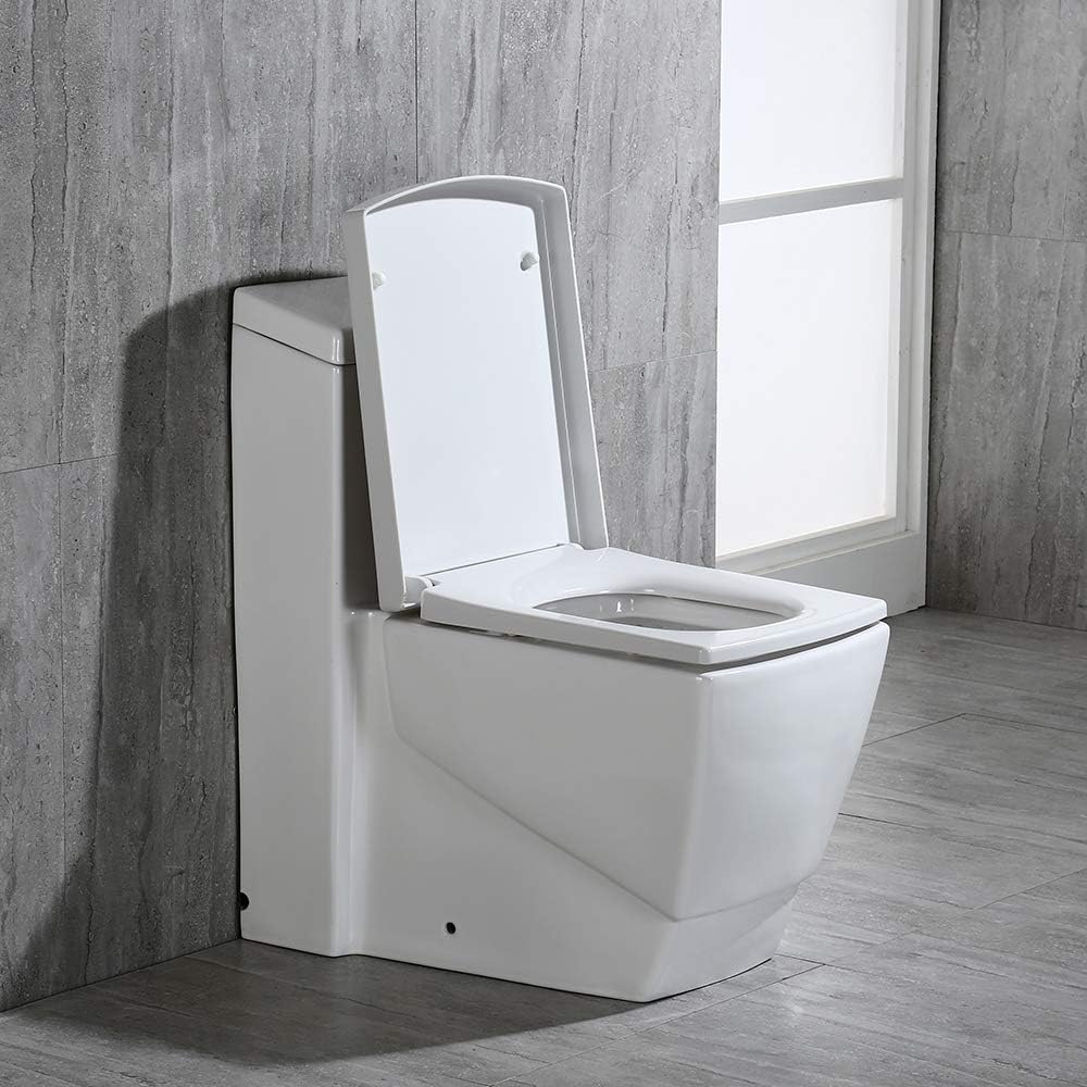 WOODBRIDGE Modern Square Design One Piece Dual Flush 1.28 GP Toilet, Chair Height with Soft Closing Seat,T-0020, White - 