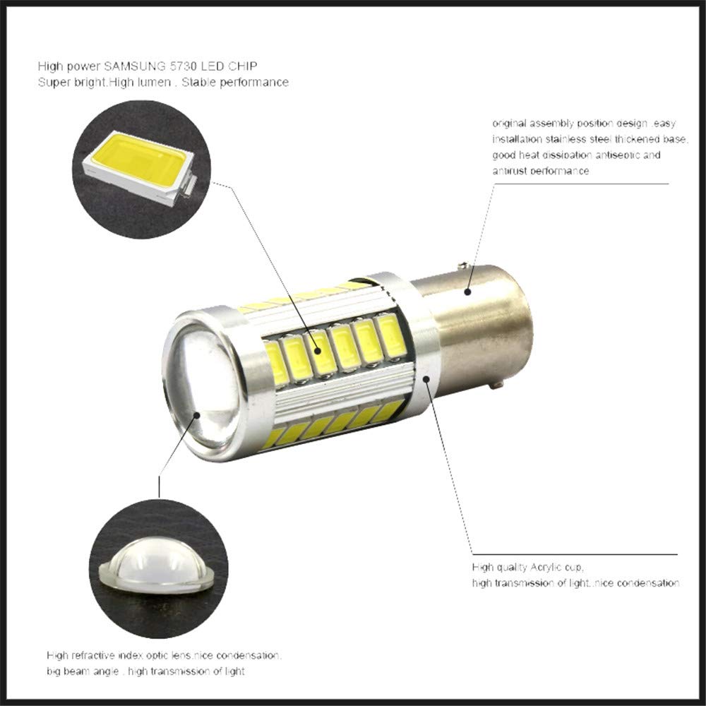 2 szt. światło kierunkowskazów samochodowych 1156 BA15s P21W Led Led błysk hamulcowy światło ogonowe 33SMD 5730 LED żarówka tylna r5w (Biały, 1156)
