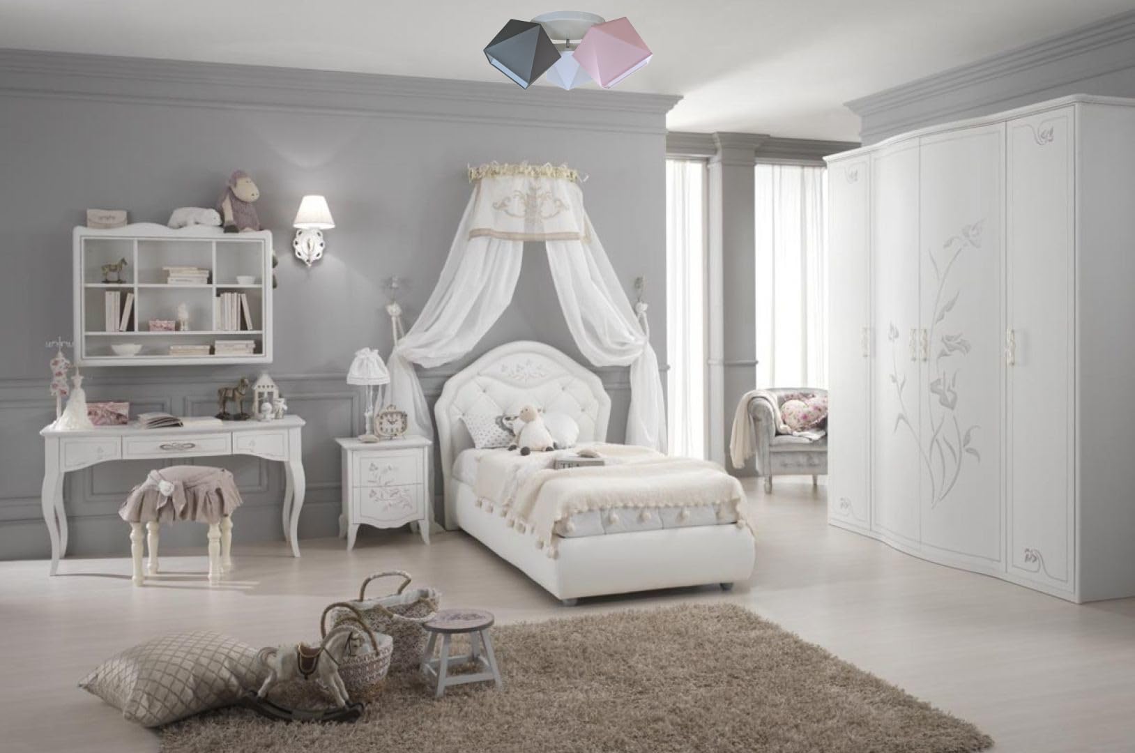 FKL DESIGN Home Deco Deckenleuchte Deckenlampe Kinderleuchte Kinderlampe Leuchte Lampe mehrfarbig Stern Metall 230V (N149-G3 Glatt, Grau-Rosa-Weiß)