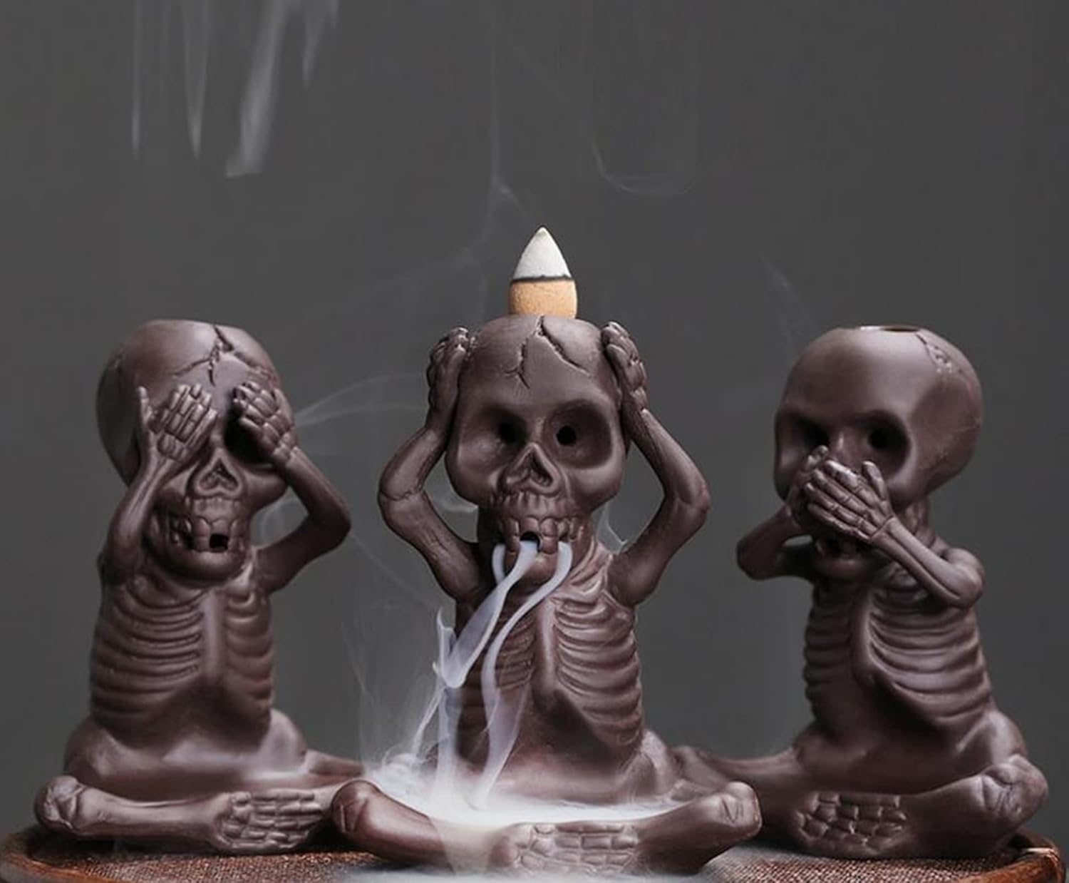 Comeon Backflow Incense Burner Skull Decor Incense Stick Holder Reverse Flow Censer Incense Waterfall Burner + Backflow Incense Cones, Incense Sticks, Tweezer, Mat (Set of 3)