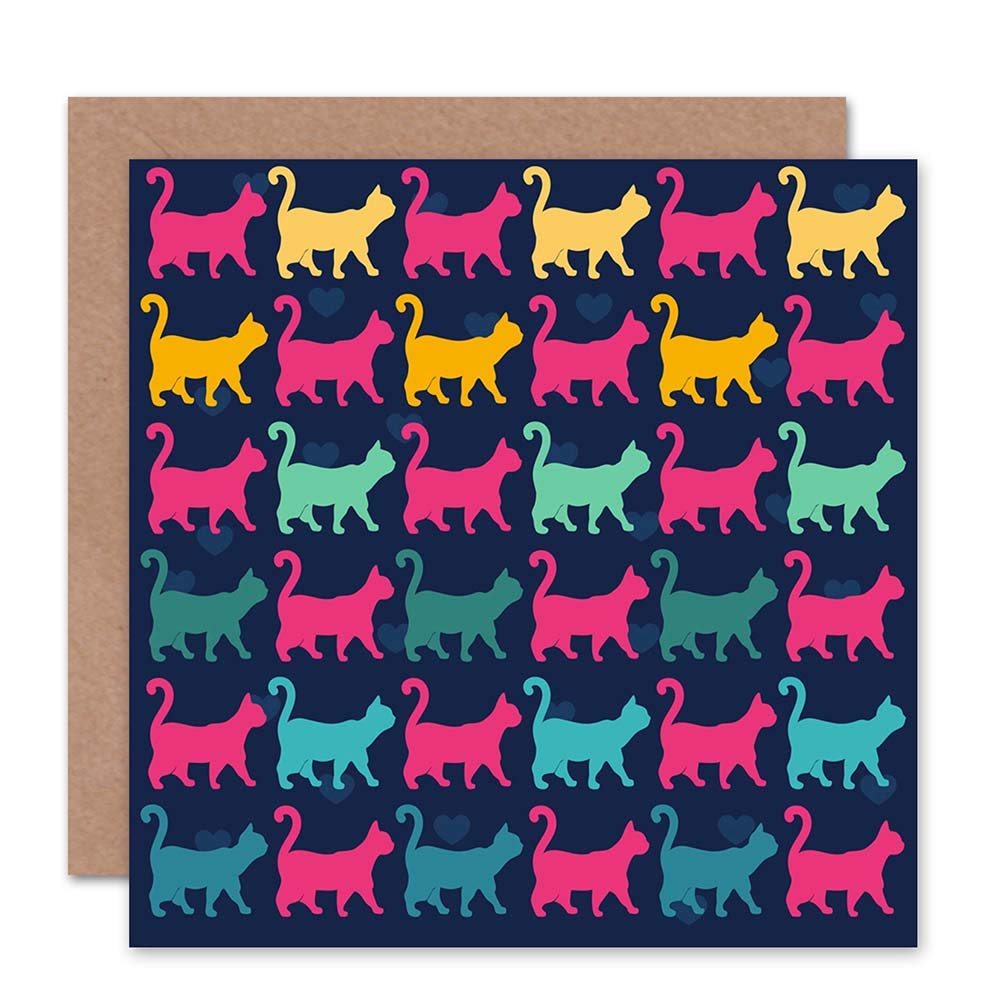 Wee Blue Coo CATS COLOURED PATTERN STRUT BLANK GREETINGS BIRTHDAY CARD ART