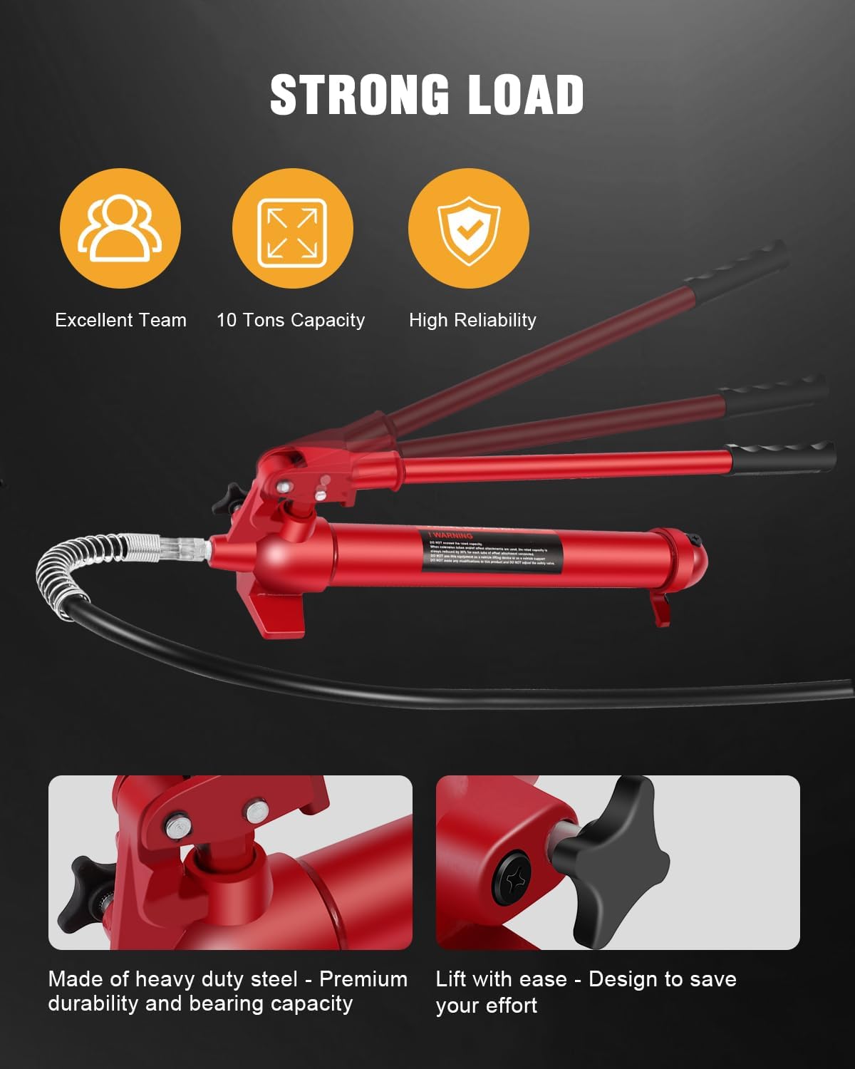 OCPTY 10 Ton Hydraulic Pump Handle Floor Jack Replacement Car Auto Body Frame Repair Tools with Long Handle for Maintenance of Cars, Trucks, Farms, and Heavy Equipment Porta Power Ram 22000 Lb Red
