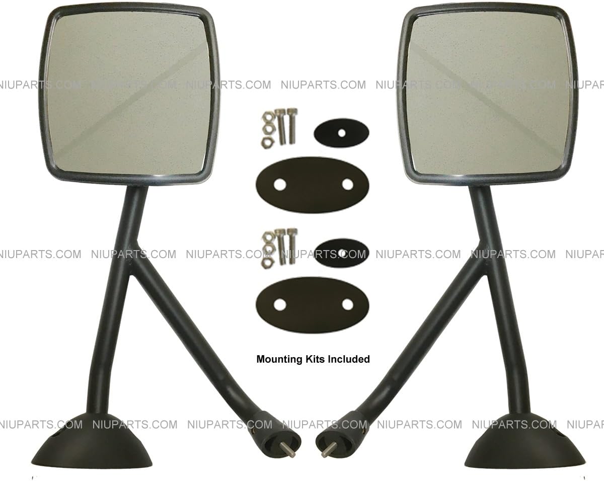 Hood Mirror Black with Arm with Mounting Kits - Driver & Passenger Side (Fits International DuraStar 4300)