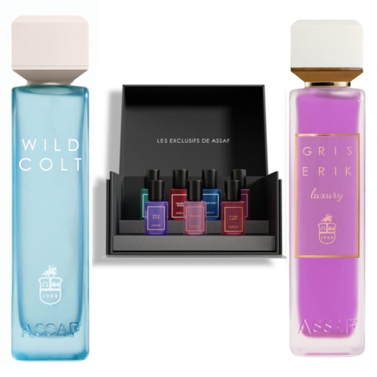 ASAF PERFUME SET GIFT | WILD COLT 200 ML + GRIS ERIK 200 ML + 7 PCS SAMPLES | PERFUME FOR WOMEN AND MEN BY ASSAF PERFUME