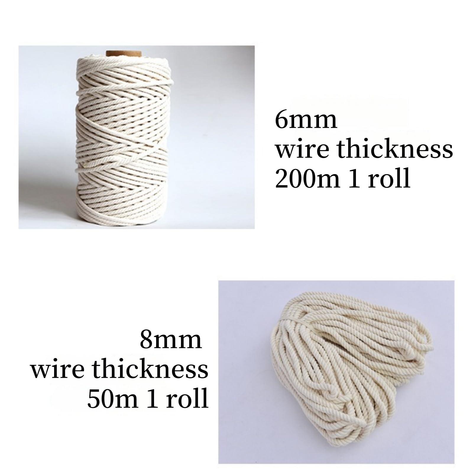 1 cuerda de algodón, hilo de macramé de 1-10 mm, 50/200 metros, 1 rollo de cuerda de algodón para manualidades, plantas colgantes, manualidades, punto bohemio, decoración para colgar en la