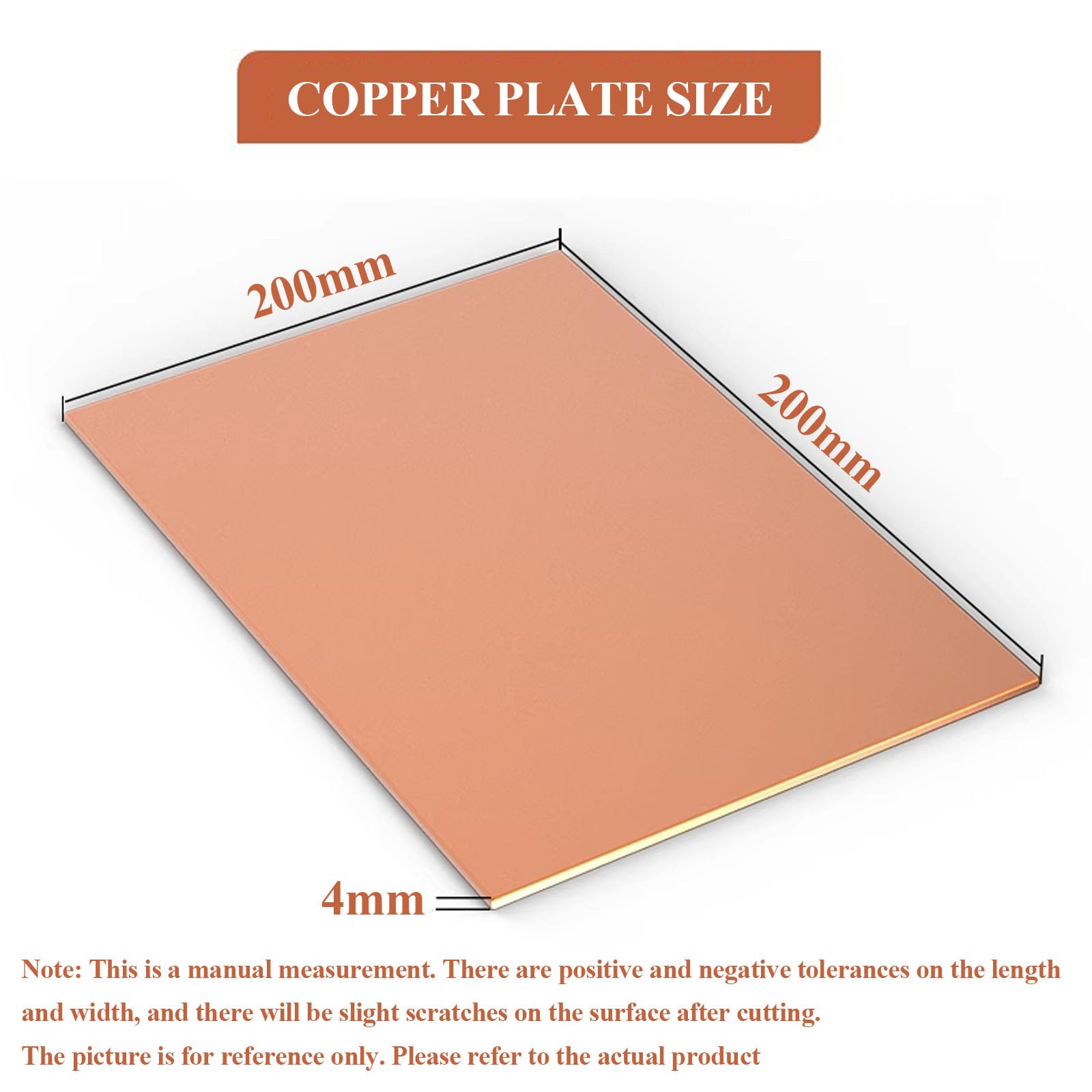 WSYCWG Copper Plate 4Mm Thick, T2 Copper Sheet 150×150Mm-200×300Mm Perfect for Industrial Applications, Crafting and Home Projects,4×200×200mm