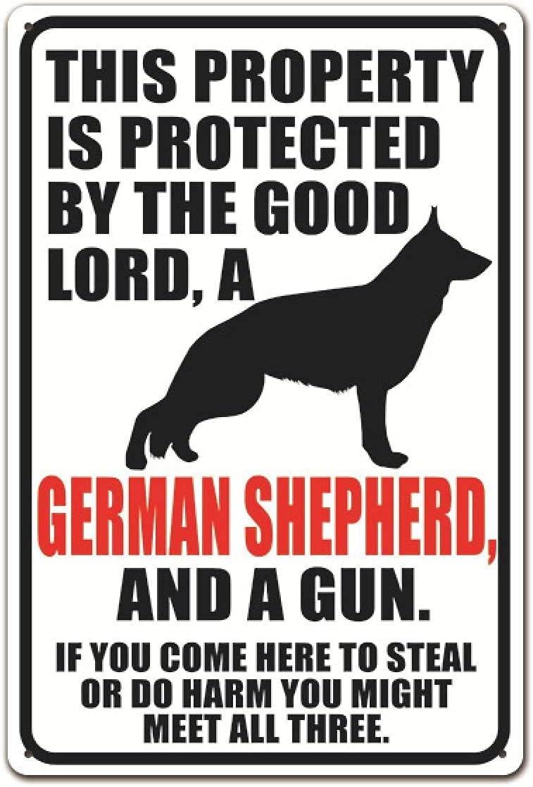 FENGYIN ART, German Shepherd Warning Signs, Beware of German Shepherd Sign, beware dog sign,PreDrilled Holes for Easy Mounting TP200104, 8x12 In