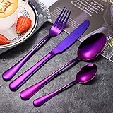 Silverware Set, 20-Piece Purple Flatware Cutlery Set Service for 4,Stainless Steel Kitchen Utensil...
