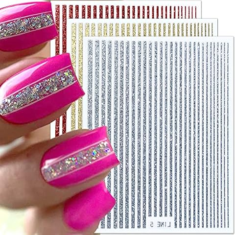 6 Farben Glitzer Linien Nagelaufkleber Selbstklebend Nagelsticker 3D Holographische Nagelkunst Aufkleber Metall Streifen Nagel Aufkleber Geometrisch Linie Nail Art Dekoration Nail Sticker Nagelzubehör Cover