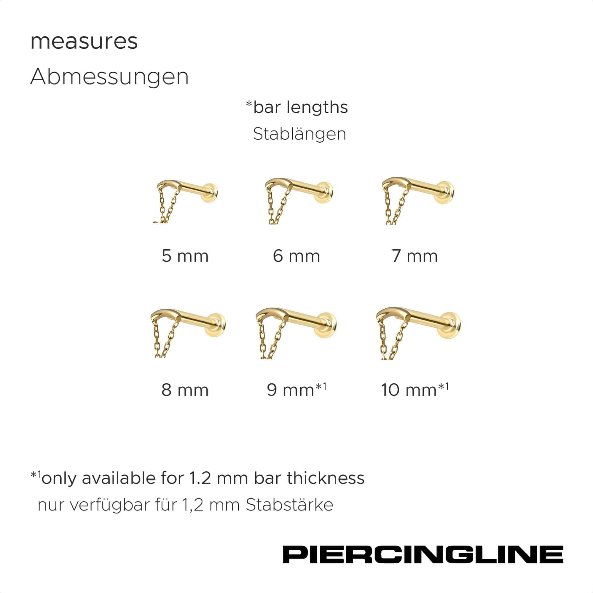 PIERCINGLINE Piercing Stecker 14 Gold Labret mit Push Fit MOISSANIT-SCHMETTERLING + BOGEN + KETTE 585er Gold - Roségoldfarben, Goldfarben, Silberfarben