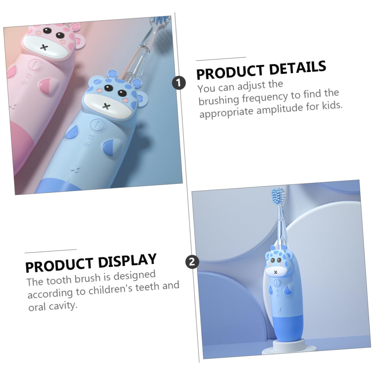 Cepillo de Dientes Eléctrico Frecuencia Ajustable y Resistente al Agua Material Silicona y Pc, Juego de 1 Set para Niños Adecuado para Bebés y Niños