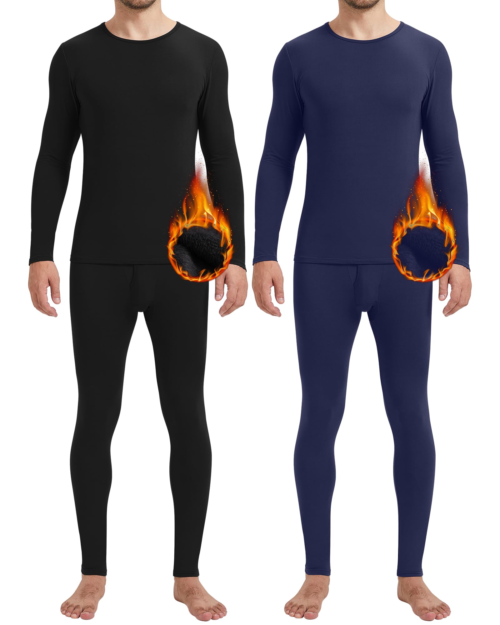 Patelai Lot de 2 sous-vêtements thermiques pour homme - Haut et bas doublés - Pour l'automne et l'hiver