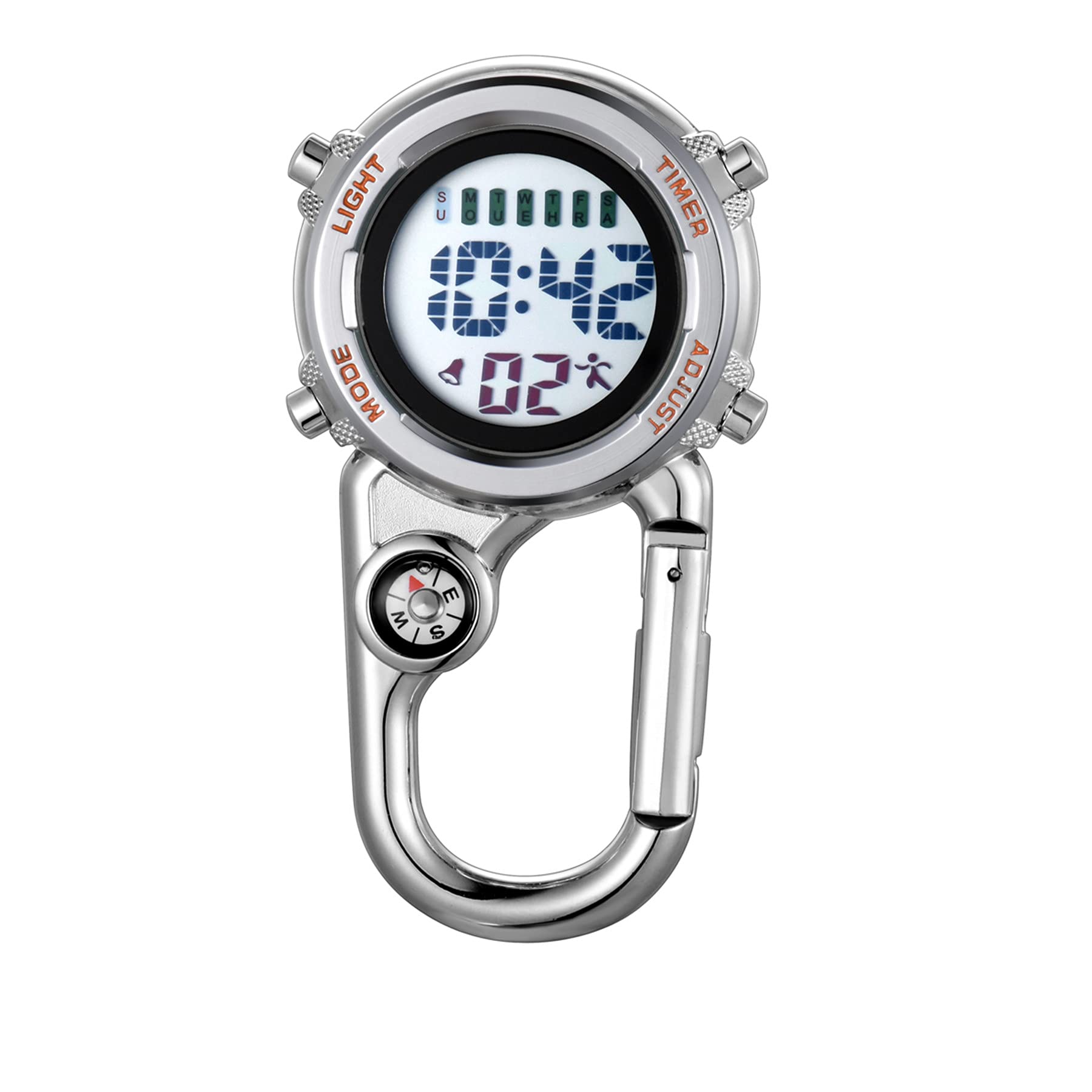 JewelryWe Clip on Digital Watch Carabiner Fob Watches for Nurses Chefs
