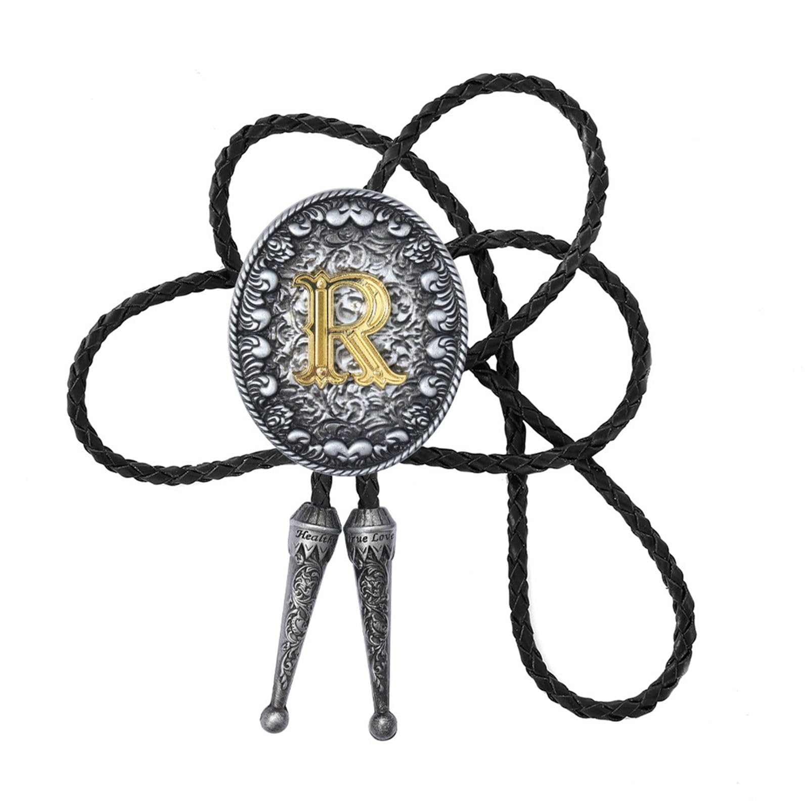 Doserty Unisex Guxir Adjustable Leather Bolotie With Metal Initial Letter Pendant Necktie Western Wear Adjustable Necklace For Men Women Bolo Tie